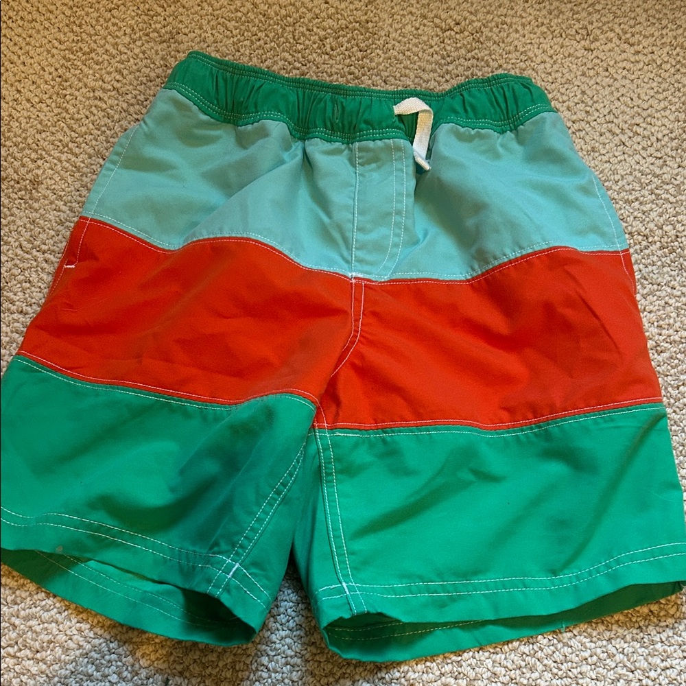 Hanna Andersson Yellow Sun Print & Teal Colorblock Kids Swim Trunks - Picture 5 of 7